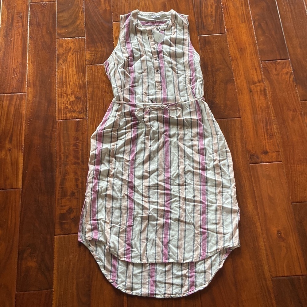Women’s Splendid NWT Sleeveless Cream Dress w/ Pink/black/peach Stripes Size M - Picture 4 of 4
